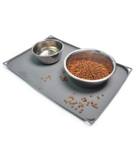 gosmol Dog Food Mat 20 x 13 inch, 06 inch Raised Edge Waterproof Pet Dog Food Tray, Washable Dog Bowl Mat, Nonslip Pet Dog Feeding Mat, Silicone Dog Placemat for Floors