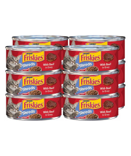 Purina Friskies Shreds Wet Cat Food, Beef Gravy, 5.5 OZ Cans (12-Count)