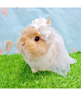 Rabbit Wedding Dress and Veil Set Bride Outfit Formal Apparel Bunny Vest Harness and Leash for Wedding Halloween Cosplay Party Holiday Daily Wear Small Animal Walking Clothes (S (7.8-14.6in Chest))