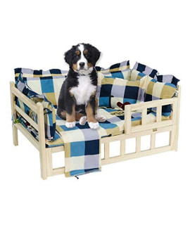 Dog Bed Wood Dog Bed With Washable Mats Large Medium Small Wooden Pet Stairs Bed For Dogs And Cats Natural Safety Bed Easy To Install (Color : With Guardrail Size : 95 A 55 A 41Cm)