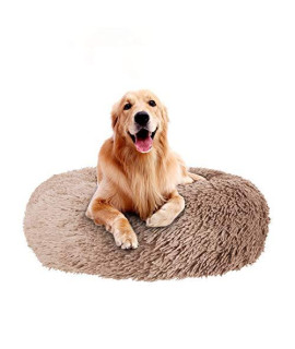 Anuwsasa Dog Calming Bed, Ultra Soft Donut Cuddler Nest Warm Plush Dog Cat Cushion with Cozy Sponge Non-Slip Bottom for Small Medium Pets, Machine Washable (M - 23.6 inch, Light Brown)