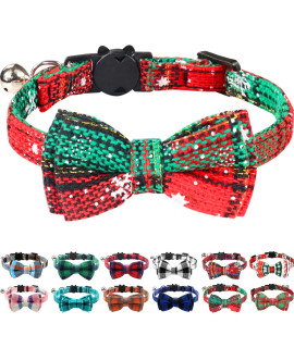 Joytale Christmas Breakaway Cat Collar with Bow Tie and Bell, Cute Plaid Patterns, 1 Pack Girl Boy Kitty Safety Collars, Christmas Green