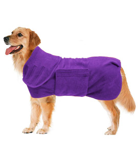 Geyecete Dog Drying Coat -Dry Fast Dog Bag - Dog Bathrobe Towel - Microfibre Fast Drying Super Absorbent Pet Dog Cat Bath Robe Towelluxuriously Soft-Purple-L