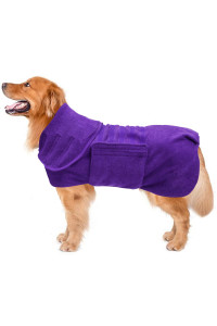 Dog Drying Coat Dressing Gown Towel Robe Pet Microfibre Super Absorbent Anxiety Relief Designed Puppy Fit For Xs Small Medium Large Dogs - Purple - Xs