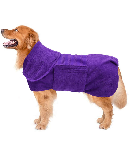 Dog Drying Coat Dressing Gown Towel Robe Pet Microfibre Super Absorbent Anxiety Relief Designed Puppy Fit For Xs Small Medium Large Dogs - Purple - Xxxl