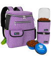 PetAmi Dog Travel Bag Backpack | Backpack Organizer with Poop Bag Dispenser, Multi Pocket, Food Container Bag, Collapsible Bowl | Weekend Pet Travel Set for Hiking Overnight Camping Road Trip (Purple)