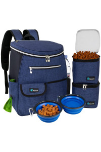 PetAmi Dog Travel Bag Backpack | Backpack Organizer with Poop Bag Dispenser, Multi Pocket, Food Container Bag, Collapsible Bowl | Weekend Pet Travel Set for Hiking Overnight Camping Road Trip (Navy)