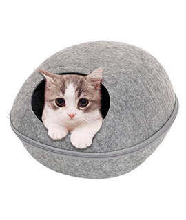 Yidad Dog Cat Bed Cave Sleeping Bag Zipper Egg Shape Felt Cloth Pet House Nest Cat Basket Products For Cats Animals Supplies Gray48X39X26Cm