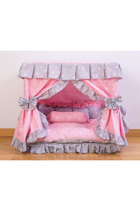 Kolachic Princess Pink Grey White Heart Pet Dog Handmade Bed House+1 Candy Pillow (M)