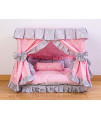 Princess Pink Grey White Heart Pet Dog Handmade Bed House+1 Candy Pillow (S)