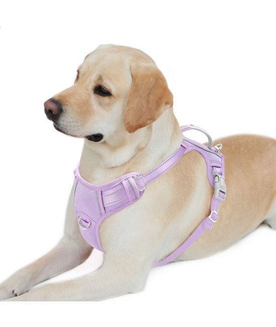 BARKBAY No Pull Dog Harness Front clip Heavy Duty Reflective Easy control Handle for Large Dog Walking with ID tag Pocket(Violet Purple,L)