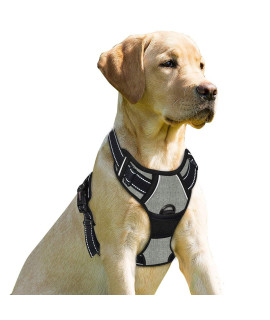 BARKBAY No Pull Dog Harness Front Clip Heavy Duty Reflective Easy Control Handle for Large Dog Walking(Flint Gray,S)