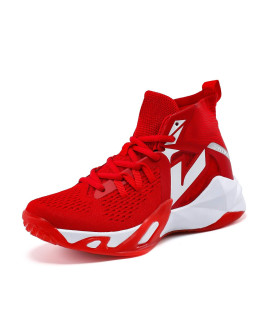 Jmfchi Boys Basketball Shoes Kids Sneakers High-Top Sports Shoes Durable Lace-Up Non-Slip Running Shoes Secure For Little Kids Big Kids And Girls Size 65 Red