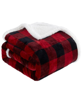 Touchat Sherpa Red and Black Buffalo Plaid christmas Throw Blanket, Fuzzy Fluffy Soft cozy Blanket, Fleece Flannel Plush Microfiber Blanket for couch Bed Sofa (60 X 70)