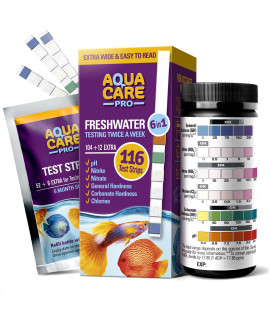 Freshwater Aquarium Test Strips 6 In 1 - Fish Tank Test Kit For Testing Ph Nitrite Nitrate Chlorine General Carbonate Hardness (Gh Kh) - Easy To Read Wide Strips Full Water Testing Guide, 116 Ct