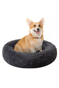 Dancewhale Calming Dog Bed, Anti Anxiety Round Donut Cat Bed For Medium Large Pet, Warming Cozy Soft Plush Cuddler Fuzzy Cusion Comfy Furry Mat(Pink 276)