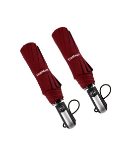 TradMall 2 Pack Travel Umbrella Windproof 46 Inches Large canopy Reinforced Fiberglass Ribs Auto Open & close, Red