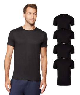 32 DEgREES Mens 4 Pack cool Quick Dry Active Basic crew T-Shirt, Black, Small