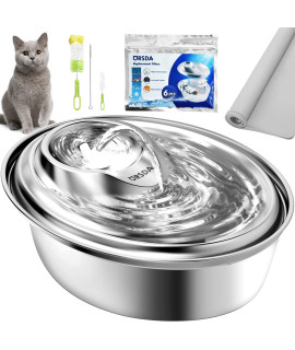 ORSDA Cat Water Fountain Stainless Steel, Pet Water Fountain for Cats Inside 2L, Cat Automatic Water Dispenser, Dog Water Fountain, Metal Cat Fountain, Pet Fountain, Cat Drinking Fountain Steel