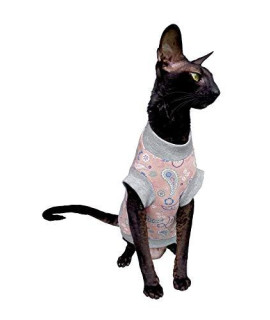 Kotomoda Hairless Cat's Cotton Stretch T-Shirt Pink Paisley for Sphynx Cat (XS)
