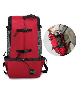 mcgrady1xm Pet Carrier Backpack, Dog Carrier Backpack Large and Medium Dogs Adjustable Hands-Free Puppy Cat Carrier Travel Bag for Hiking Camping Subway Bike and Motorcycle (L, Red)
