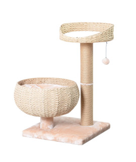 PetPals Paper Rope Hand Made Natural Bowl Shaped with Perch Cat Tree Scratching Post