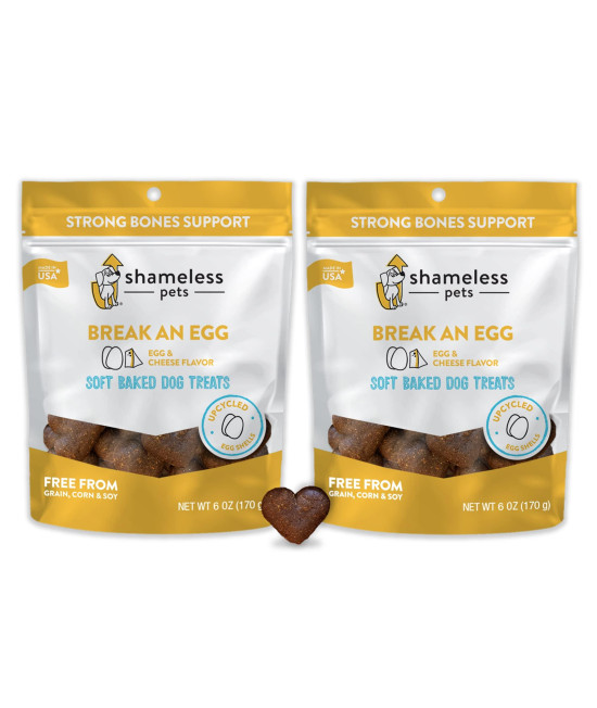 SHAMELESS PETS Soft Dog Treats - Natural, Healthy Dog Treats Made with Upcycled Ingredients & Zero Artificial Flavors, Grain Free Dog Biscuits, Supports Strong Bones - Break an Egg, Pack of 2