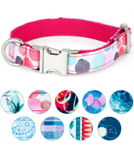 VIILOcK Soft Webbing Pink Dog collar, cute Puppy collars for Small Puppies Dogs (Bubble Pink, L)