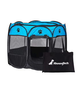 XianghuangTechnology Soft Fabric Portable Foldable Pet Dog Cat Puppy Playpen, Indoor/Outdoor use Pet Kennel Cage D31.5 x H23 inch (Blue and Black)