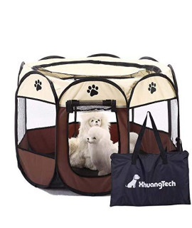 XianghuangTechnology Soft Fabric Portable Foldable Pet Dog Cat Puppy Playpen, Indoor/Outdoor use Pet Kennel Cage D31.5 x H23 inch (Beige)