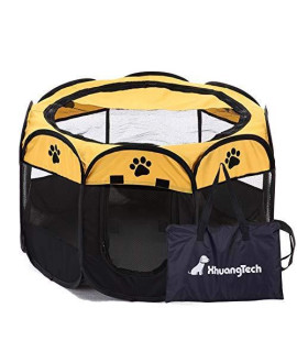 XianghuangTechnology Soft Fabric Portable Foldable Pet Dog Cat Puppy Playpen, Indoor/Outdoor use Pet Kennel Cage D31.5 x H23 inch (Yellow)