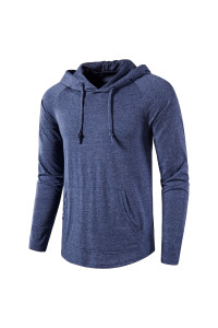 Sir7 Mens Gym Workout Active Long Sleeve Pullover Lightweight Hoodie Casual Hooded Sweatshirts(Deep Blue Large)