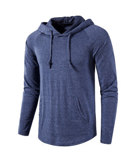 Sir7 Mens Gym Workout Active Long Sleeve Pullover Lightweight Hoodie Casual Hooded Sweatshirts(Deep Blue Large)
