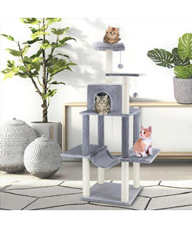 ScratchMe Cat Tree Condo with Scratching Post Platform, Pet House Activity Tower Plush Perches with Hammock