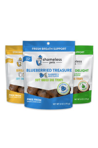 SHAMELESS PETS 3 Flavor Vegetarian Grain-Free Soft Baked Dog Treat Bundle: Egg, Blueberry, and Apple, 6 Ounces Each, Made in The USA
