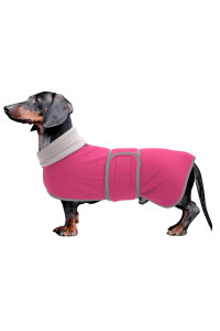 Dachshund Coats Sausage Dog Fleece Coat In Winter Miniature Dachshund Clothes With Hook And Loop Closure And High Vis Reflective Trim Safety - Pink - L