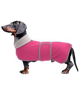 Dachshund Coats Sausage Dog Fleece Coat In Winter Miniature Dachshund Clothes With Hook And Loop Closure And High Vis Reflective Trim Safety - Pink - L