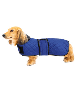 Warm Thermal Quilted Dachshund Coat, Dog Winter Coat With Warm Fleece Lining, Outdoor Dog Apparel With Adjustable Bands For Medium, Large Dog-Blue-L