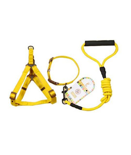 Dog Collar Pet Dog Collar + Harness + Leash Three Sets, L, Harness Chest Size: 57-90cm, Collar Neck Size: 40-64cm, Pet Weight: 35kg Below(Black) (Color : Yellow)