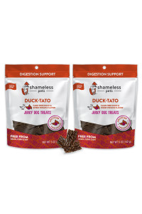 SHAMELESS PETS Dog Jerky Treats - Duck Jerky for Dogs Made with Upcycled Ingredients Zero Artificial Flavors, Supports Healthy Digestion - Duck-Tato, Pack of 2