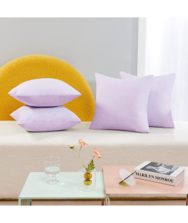 Deconovo Throw Pillow Covers Faux Linen Pillow Sham - Blank Cushion Cover Pillowcase For Couch, 18X18 Inch, Pastel Purple 4 Pcs Case Only No Insert