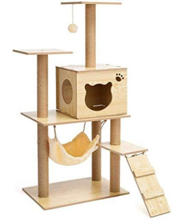 BAOFI Cat Scratching Post Activity Centre, Cat Tree Condo Furniture Cat Tree Made of Solid Wood,The Tubes are Wrapped with Sisal Ropes, Entertainment Center Pet Furniture