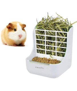 2 in 1 Food Hay Feeder for Guinea Pig, Rabbit Feeder, Indoor Hay Feeder for Guinea Pig, Rabbit, Chinchilla, Feeder Bowls Use for Grass & Food (White)