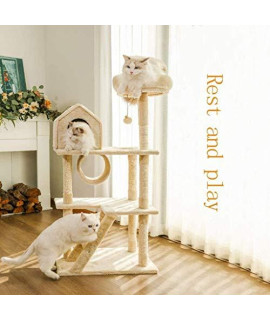 BAOFI Cat Scratching Post Activity Centre, Cat Tree Tower Condo Large Wooden Three Floors Cat Apartment Scratching, with Natural Sisal Scratching Posts and Toy Mouse, Cat Villa