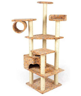 BAOFI Cat Scratching Post Activity Centre, Cat Tree Tower Condo with Natural Sisal Cat Scratching Post, Cat Activity Center, with Cat Tunnel, Cat House and Jumping Platform,Orange