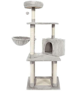 Cat Scratching Post Activity Centre, Cat Tree Tower Condo Multilayer Cat Scratching Post, Natural Sisal Rope, with Cat House, Cat Hammock and Plush Ball, Suitable for Kitty Up to 5kg,Medium