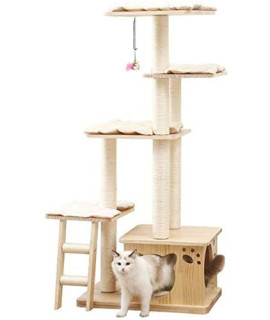 BAOFI Cat Scratching Post Activity Centre, Cat Tree Tower Condo Large Solid Wood Cat Scratching Post, Cat Tower, with Multilayer Perch Platform and Ladder, Stable and Durable