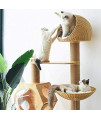 BAOFI Cat Scratching Post Activity Centre, Cat Tree Tower Condo Solid Wood Large Cat Condo, Natural Sisal Cat Scratching Post, Cat House with Transparent Acrylic Window, Rattan Woven Cat Nest