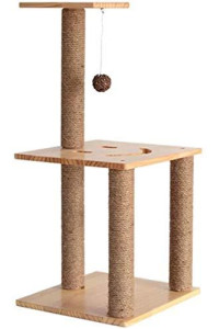 BAOFI Solid Wood Cat Tree Scratching Post Activity Centre with Natural Sisal Cat Scratching Post, Stable and Durable, with Jumping Platform and Sisal Toy Ball Solid Wear-Resisting