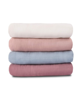 Meracorallo Muslin Swaddle Blanket Silky Soft Receiving Blanket Neutral Swaddle Wrap for Baby Boys and girls, 47 x 47 inches, Set of 4 Solid color (WhiteBluePinkPurple)